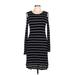 AGB Casual Dress - Sweater Dress: Black Stripes Dresses - Women's Size Large