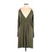 Lumiere Casual Dress - Mini Plunge Long sleeves: Green Print Dresses - Women's Size Large
