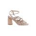 Sam Edelman Heels: Strappy Chunky Heel Boho Chic Tan Print Shoes - Women's Size 6 1/2 - Open Toe