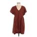 Madewell Casual Dress - Shift V Neck Short sleeves: Brown Dresses - Women's Size 2X-Small