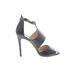 M. Gemi Heels: Strappy Stilleto Minimalist Black Solid Shoes - Women's Size 37.5 - Open Toe