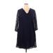 Xhilaration Casual Dress - Mini V-Neck 3/4 sleeves: Blue Solid Dresses - Women's Size 1X