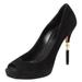 Gucci Shoes | Gucci Black Suede Crystal Embellished Heel Peep Toe Pumps Size 39 | Color: Black | Size: 39