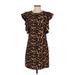 Laundry by Shelli Segal Casual Dress - Shift Crew Neck Short sleeves: Brown Leopard Print Dresses - Women's Size 4