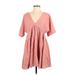 Talulah New York Casual Dress - A-Line Plunge Short sleeves: Pink Print Dresses - Women's Size Small
