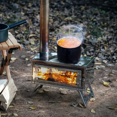 CHANGE MOORE-Poêle à bois de camping à combustion secondaire portable pliable extérieur poignées