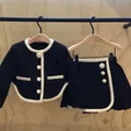 Ensemble cardigan et jupe à manches longues pour filles manteau solide jupe mi-longue coréenne