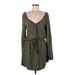 American Eagle Outfitters Cocktail Dress - Mini Plunge Long sleeves: Green Print Dresses - Women's Size Medium