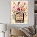 Design Art Vintage Perfume Bottle w/ Blossoming Flowers I - Perfumes Wall Art Living Room Plastic in Pink | 44 H x 34 W x 1.5 D in | Wayfair