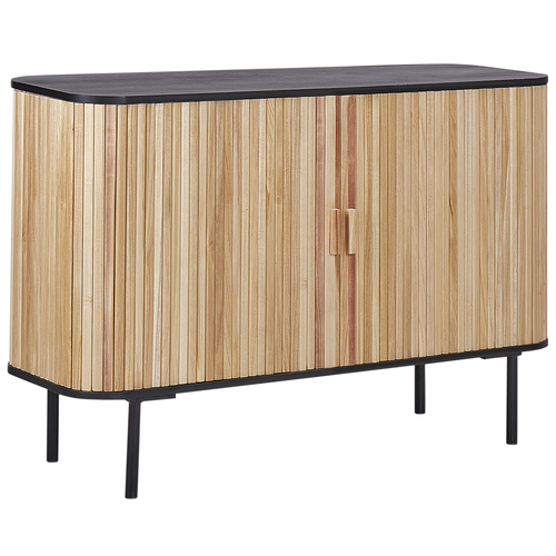 Sideboard Hellbraun und Schwarz Paulowniaholz mit 2 Schiebetüren 120 x 40 x 81 cm Lamellenoptik Holzpaneele Modern Wohnzimmer Schlafzimmer