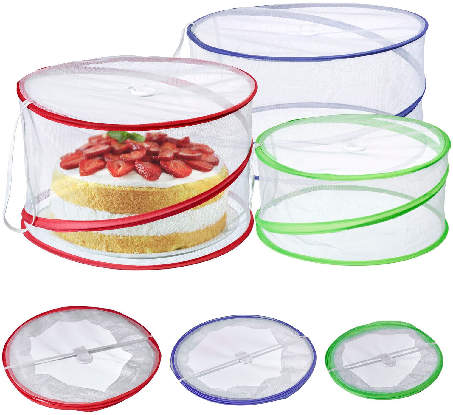 Frischhaltedeckel WESTMARK "Hoody", bunt (rot, blau, grün,), B:39cm H:0,8cm L:39cm, Kunststoff, Stahl, Deckel, sort. ø 39, 34 + 30 cm, ideal für Camping, Picknick und Garten