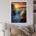 Millwood Pines Summery Sunset Over Majestic Waterfalls I Framed On Canvas Print Metal in Blue/Brown/Yellow | 40 H x 30 W x 1.5 D in | Wayfair