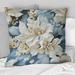 Designart "Misty White And Blue Floral Damask I" Damask Printed Throw Pillow