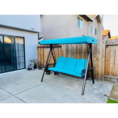 PURPLE LEAF Outdoor Patio Porch Swing with Canopy and Side Tables