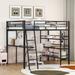 Full Size Metal Loft Bed with 3 Layers of Shelves and Bulit-in Desk, Stylish Loft Bedframe with Whiteboard and Ladder for Kids