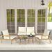 5 Piece Rattan Furniture Set Wicker Woven Sofa Set with 2 Tempered Glass Coffee Tables - 25" x 30" x 29.5"