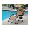 Set of 2 Jeco Oversized Zero Gravity Chair with Sunshade and Drink Tray - Tan