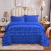 Half Ruffle Duvet Cover Set 5 Piece 100% Egyptian Cotton with Hidden Zipper Closure 400 Thread Count Half Ruffle Design Extra Soft and Luxury - Royal Blue Solid Oversized King Plus Size.