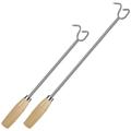 2pcs Meat Flipper Stainless Steel Grill Tool with Wooden Handle Food Turner