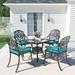 MEETWARM 5-Piece Outdoor Patio Dining Set All-Weather Cast Aluminum Patio Conversation Set for Backyard Garden Deck with 4 Chairs 4 Cushions and 35.4 Square Table 2.2 Umbrella Hole Ocean Blue