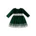 Nituyy Girls Casual Round Collar Dress Long Sleeve Lace Hem Short Skirt Dark Green/ Red