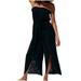 REORIAFEE Formal Jumpsuits for Women Dressy Wedding Guest Bandeau Sleeveless Jumpsuit Solid Color Spaghetti Strap Onesie for Women Sexy Elastic Waist Tie Loose Jumpsuit Women Rompers Dressy Black M