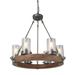 LNC 6-Light 24.8-in W Distressed Brown and Brushed Gray Wagon Wheel Farmhouse Chandelier Vintage Wood Kitchen Island Light with Seeded Glass for Dining Room Living Room Bedroom Foyer