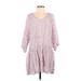 H&M Casual Dress - DropWaist V Neck 3/4 sleeves: Pink Floral Dresses - Women's Size X-Small