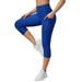 Baqcunre Yoga Pants Women Pocket Capri 3/4 High Waist Elastic Opaque Plus Size Sports Leggings With Side Pockets Womens Pants Compression Leggings For Women Workout Leggings For Women Blue S-XXL