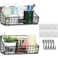 Wall Hanging Storage Basket x-Cosrack Large Wire Wall Baskets with 5 S-shaped Hooks+2 Strong Adhesive Hooks for Kitchen Bathroom 2 Pack