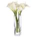 HYYYYH Artificial Cream Real Touch Calla Lily Flower Arrangement in Clear Glass Vase with Faux Water for Home Wedding Decoration