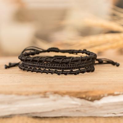 Nocturnal Vibes,'Set of 3 Black Macrame Friendship Bracelets from El Salvador'