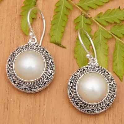 Ocean Moonlight,'Sterling Silver Dangle Earrings with Cultured Mabe Pearls'
