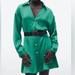 Zara Dresses | Nwot Zara Belted Satin Effect Dress Green - Ref. 2415/796. Size Xl | Color: Black/Green | Size: Xl