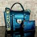 Michael Kors Bags | Michael Kors Manhattan Medium Satchel Crossbody Shoulder Bag Wallet Set Metalic | Color: Blue | Size: Os