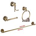 BATHSIR Antique Brass Towel Bar Set, Adjustable Bathroom Accessories Include Expandable Towel Holder Toilet Paper Holder Towel Ring Robe Hook Retro Carved Style Hardware 4 Piece Wall Mount
