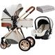 Toddler Stroller for 0-3 Years Old Ultra Compact Baby Stroller with Soft Blankets Baby Carriage Stroller 3 in 1 Lightweight Foldable Luxury Pram Newborn Stroller Cup Holder Pushchair,Beige,outstan