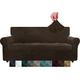 CHELZEN Velvet Couch Covers 3 Seater Thick Stretch Sofa Covers for Dogs Pets Non-Slip Sofa Slipcover Washable Furniture Protector for Living Room (3 Seater, Dark Coffee)