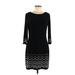 White House Black Market Casual Dress - Sheath Scoop Neck 3/4 sleeves: Black Chevron/Herringbone Dresses - Women's Size Small