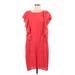 Downeast Casual Dress - Shift Scoop Neck Short sleeves: Red Solid Dresses - Women's Size Large