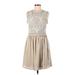 Gabby Skye Casual Dress - A-Line Crew Neck Sleeveless: Tan Print Dresses - Women's Size 8