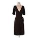 Ann Taylor LOFT Casual Dress - Wrap Plunge 3/4 sleeves: Brown Print Dresses - Women's Size 4