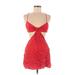 Zara Casual Dress - Mini Plunge Sleeveless: Red Solid Dresses - Women's Size Medium