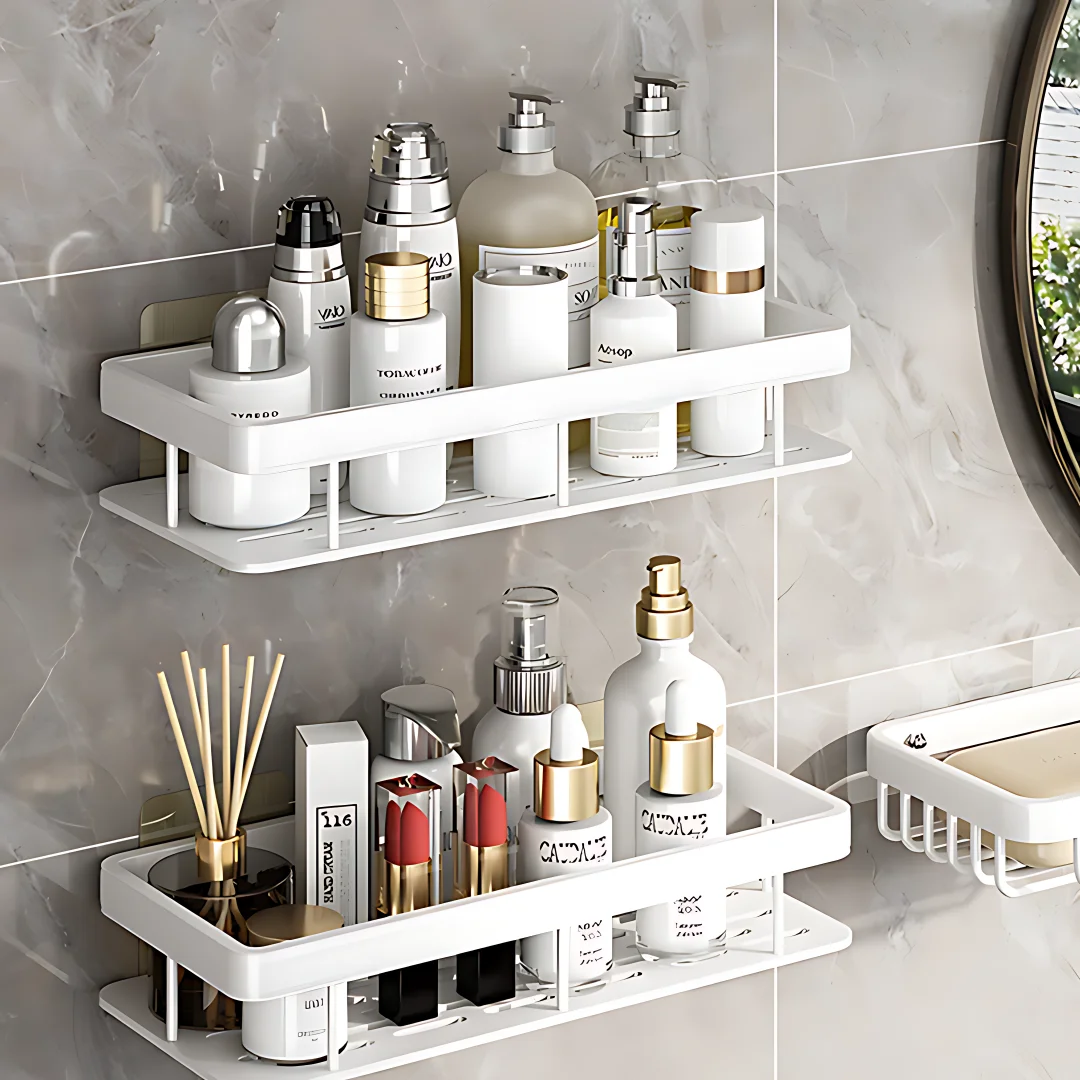 Étagère de salle de bain en alliage d'aluminium, 2 pièces, organisateur de rangement de cuisine, support de shampoing, étagère de douche, accessoires de salle de bains, étagère sans perceuse