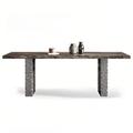 Orren Ellis Italian Marble Dining Table Modern Simple Rectangular Water Corrugated Stainless Steel Dining Table Metal in Black/Gray | Wayfair