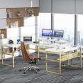 Inbox Zero Manasa 82.7"U-Shaped Computer Desk w/ Led Strip&Outlets, Home office Desk w/ Moniter Stand Wood/Metal in Yellow | Wayfair