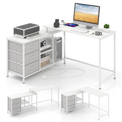 Costway L-shaped Computer Desk with Power Outlet f...