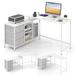 Costway L-shaped Computer Desk with Power Outlet for Working Studying Gaming-White
