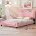 Full Upholstered Faux Leather Bed with Ears Shaped Headboard, Pink