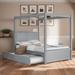 Wood Full Size Canopy Bed Kids Bed with Trundle Bed Platform bed Kids Furniture With Support Slats, Brushed Light Brown